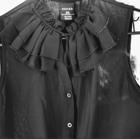 Sz small Black Sheer Button Front Blouse - Picture 2 of 8